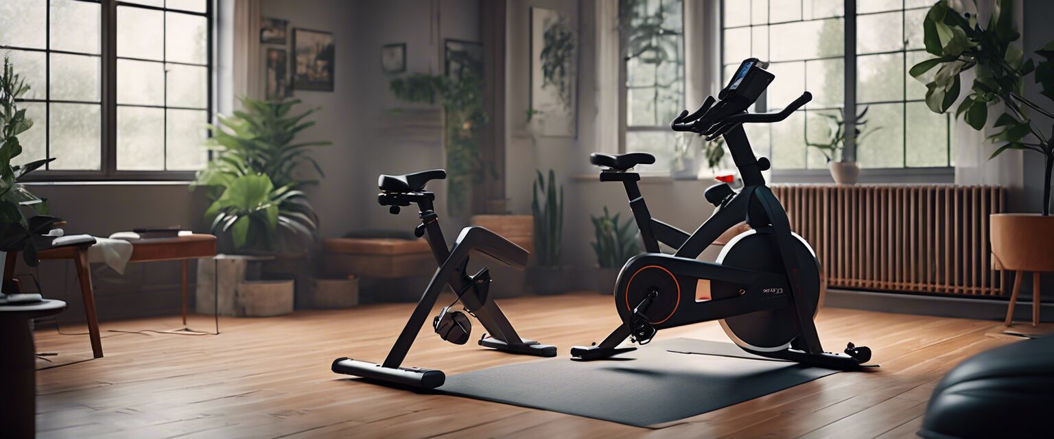 Well-arranged spin bike setup in a comfortable home space